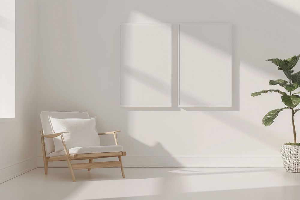 White blank picture frame mockups windowsill furniture indoors.