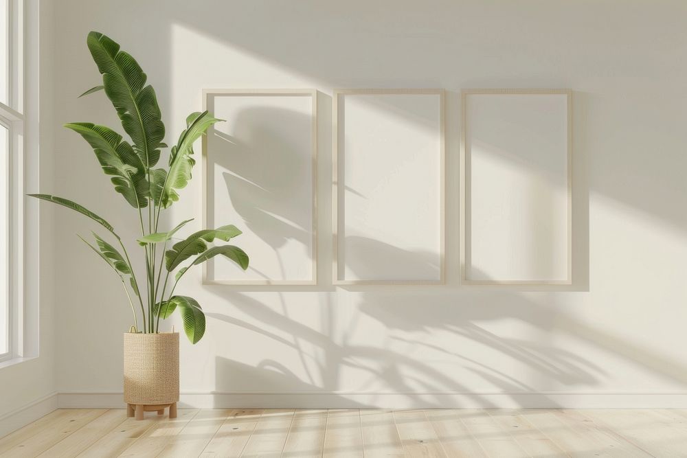 White blank picture frame mockups windowsill indoors plant.