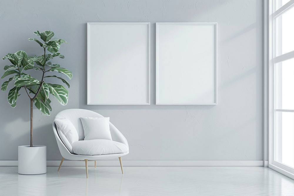 White blank picture frame mockups wall architecture windowsill.