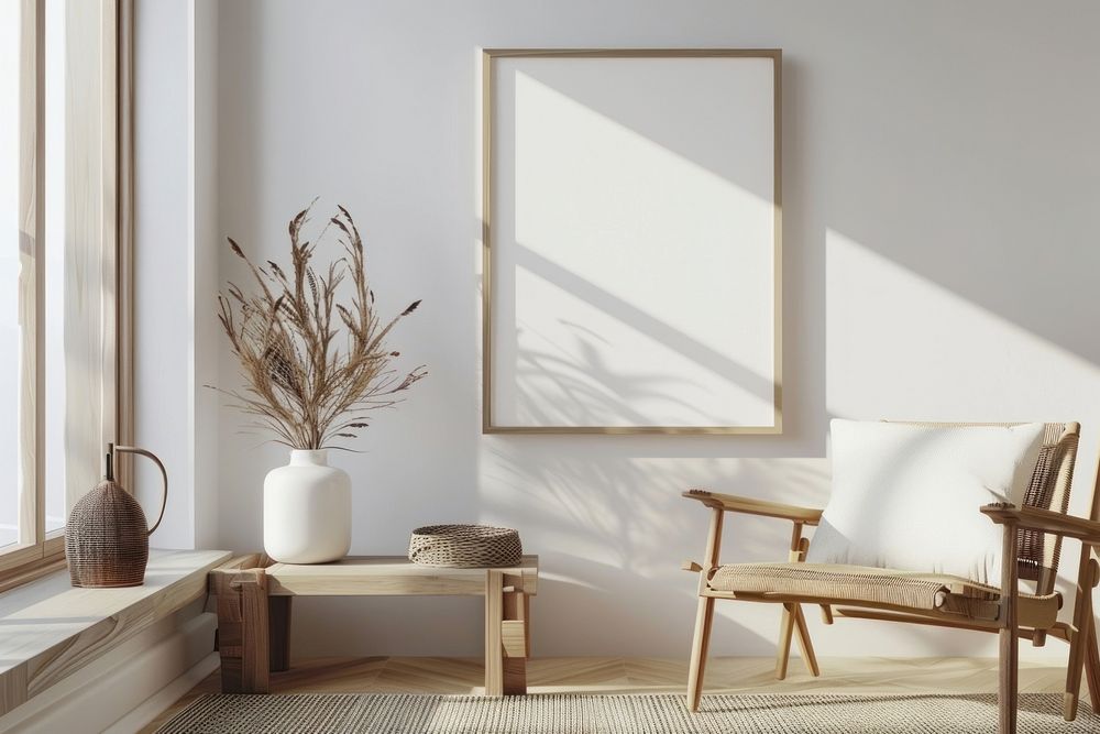 Frame on wall furniture wood windowsill.