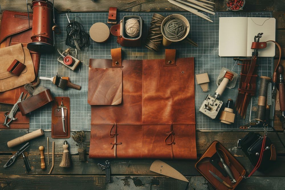 Leather table bag organization.