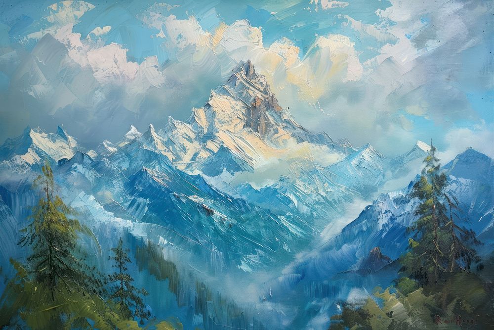 Mountain painting mountain landscape.