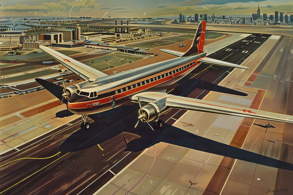 Airplane runway car transportation.