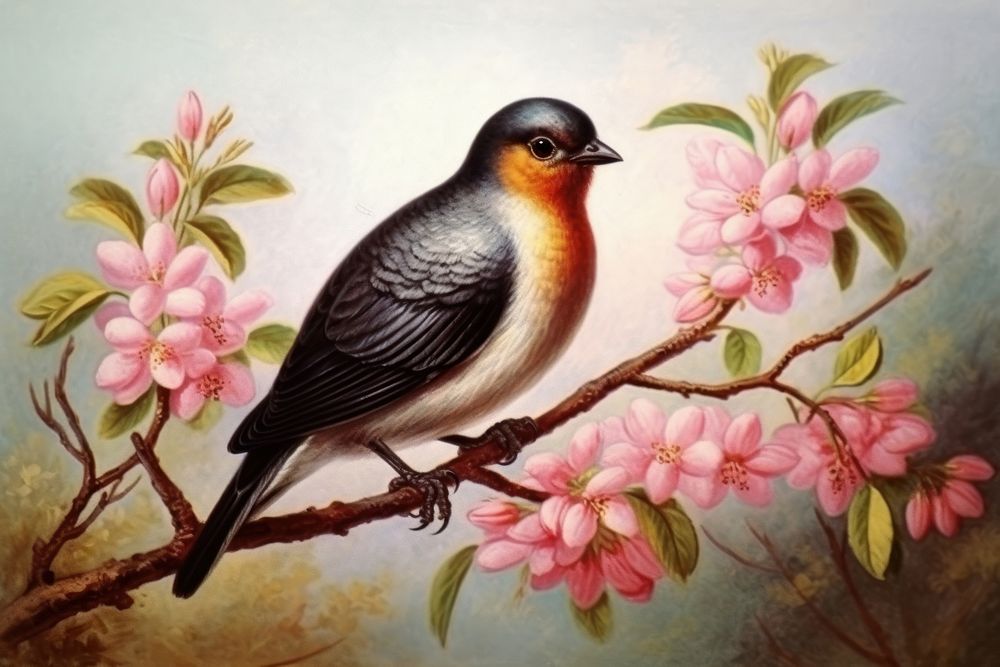 Painting bird art blossom.