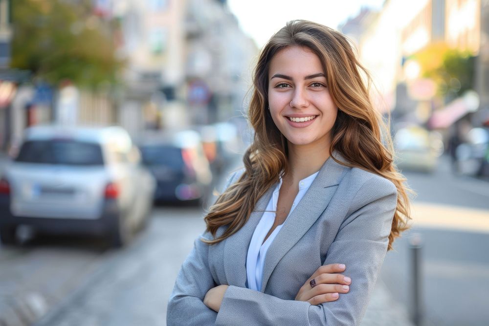 Young happy pretty smiling professional business woman female transportation automobile.