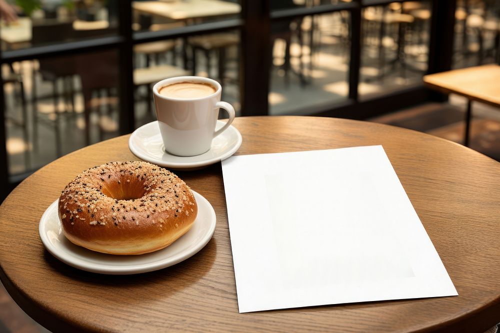 Empty paper manu mockup coffee bagel beverage.