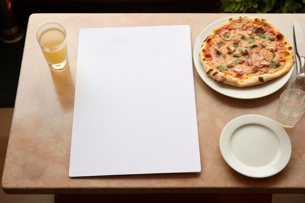Empty menu mockup pizza table furniture.