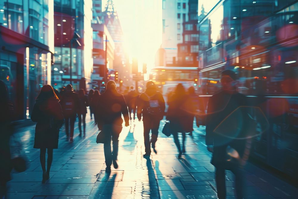 Blurred business people Rush Hour Walking Commuting City walking street city.