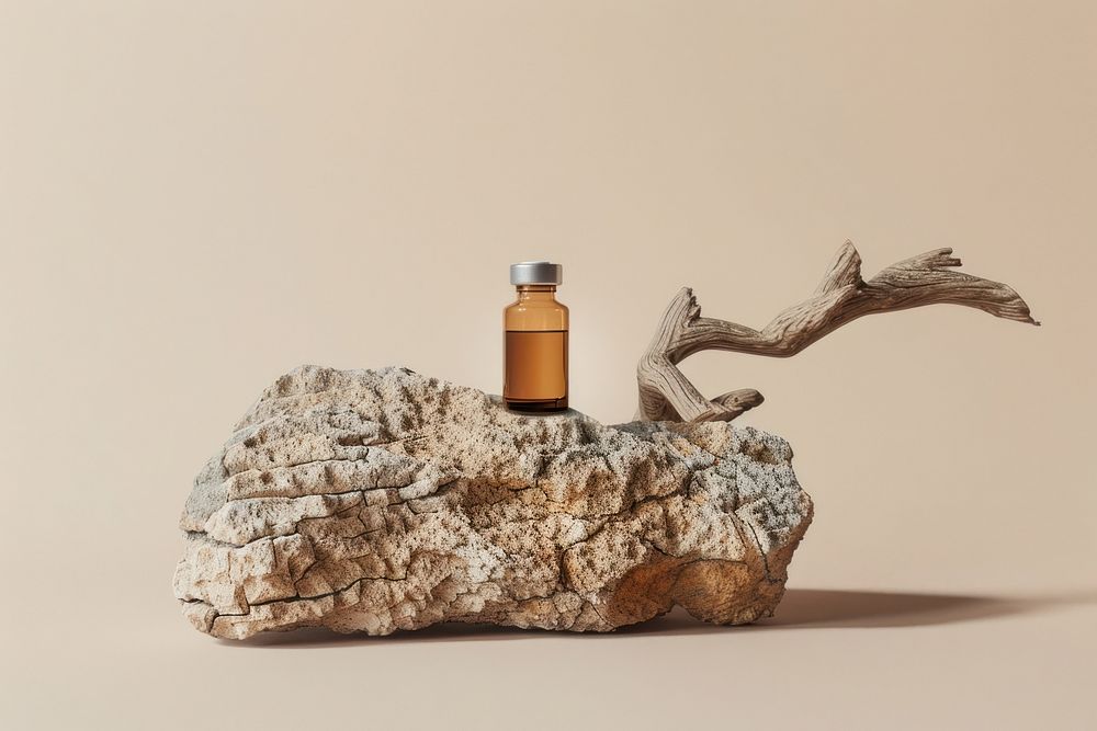 Injection bottle mockup wood rock driftwood.