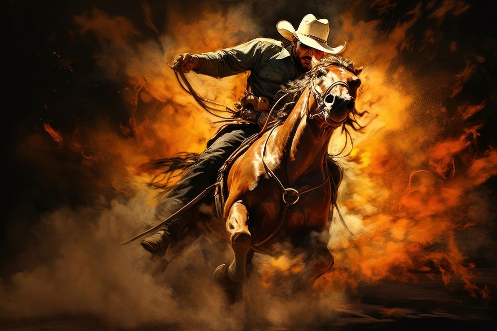 Cowboy riding bucking horse recreation clothing apparel.