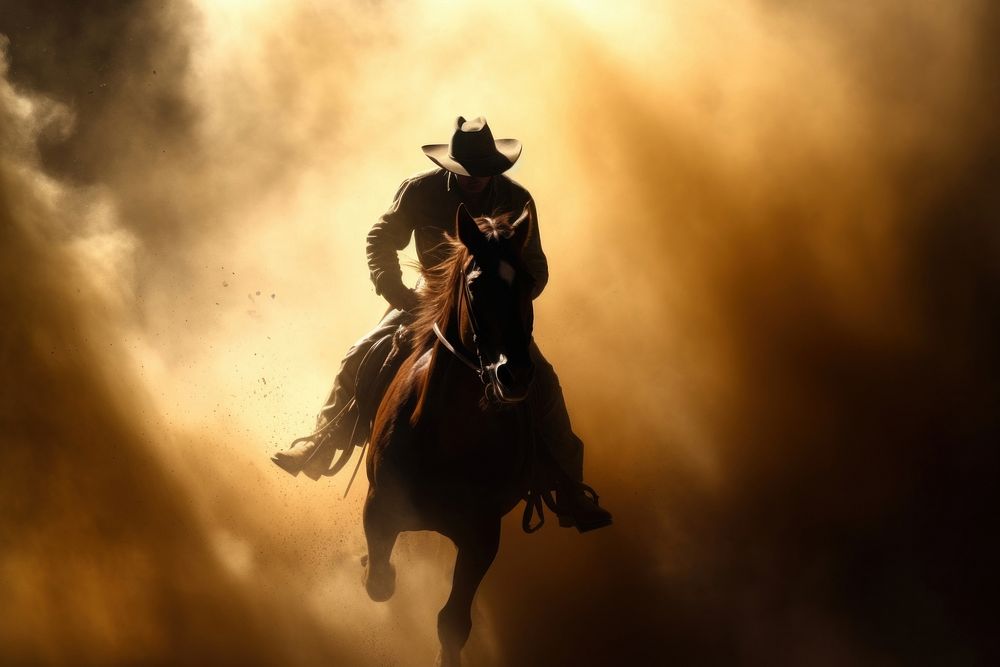 Cowboy riding bucking horse recreation clothing apparel.