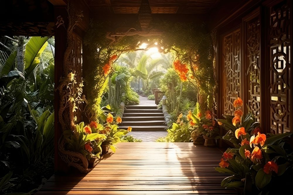 Bali garden style architecture vegetation rainforest.