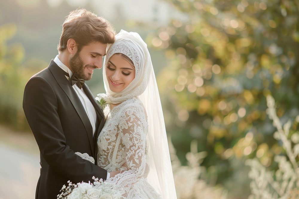 Arabic couple wedding bridegroom clothing apparel.