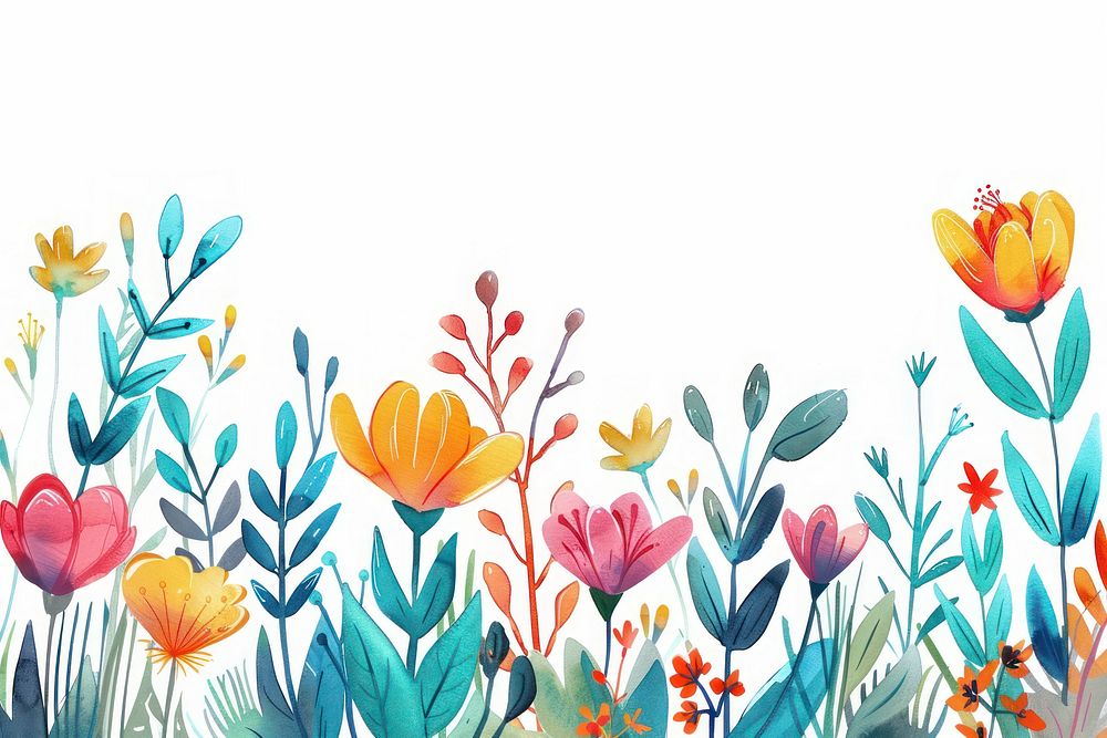 Colorful cute hand drawn outdoors pattern plant.
