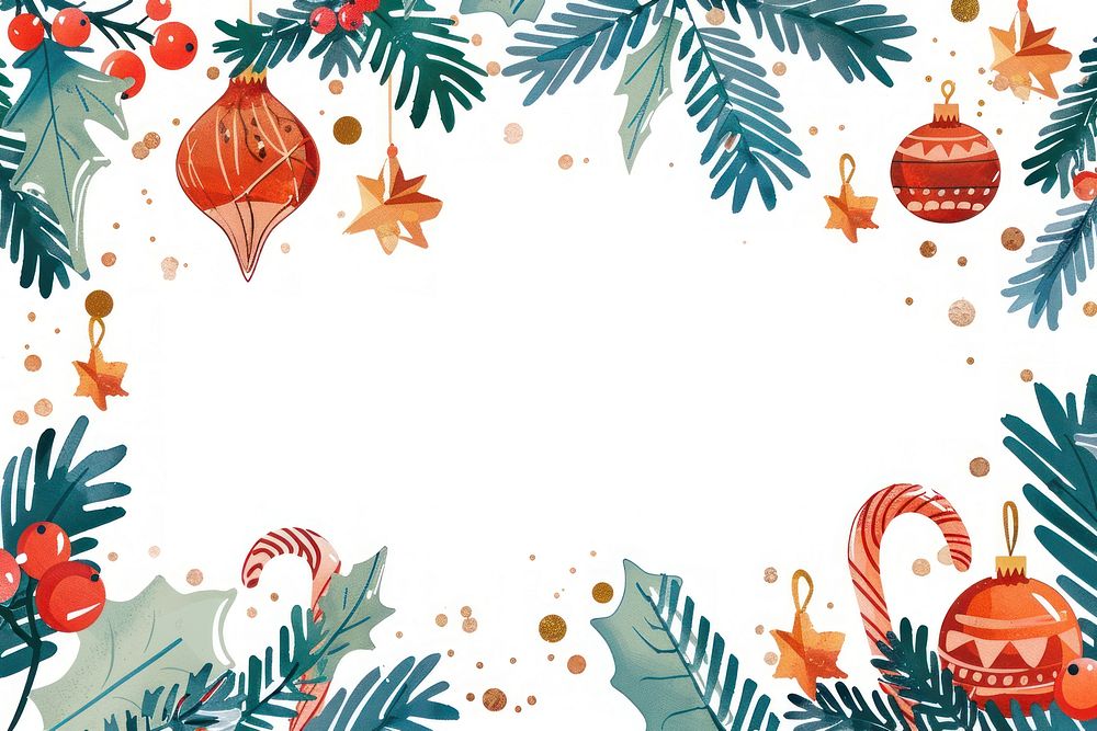 Christmasborder doodle colorful cute hand drawn pattern plant paper.