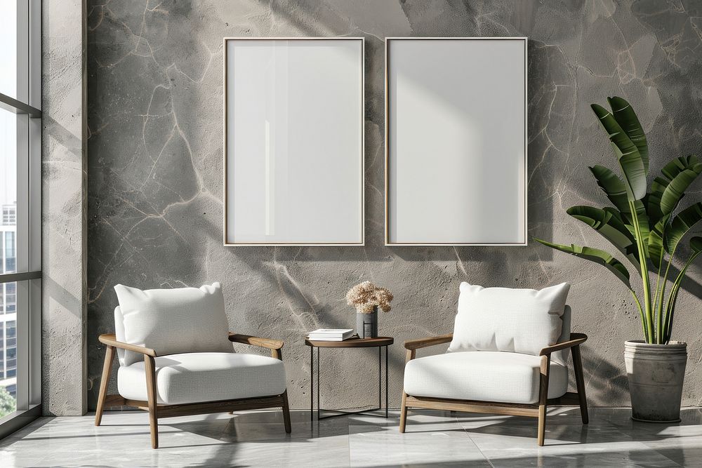 Blank picture frame mockups furniture indoors cushion.