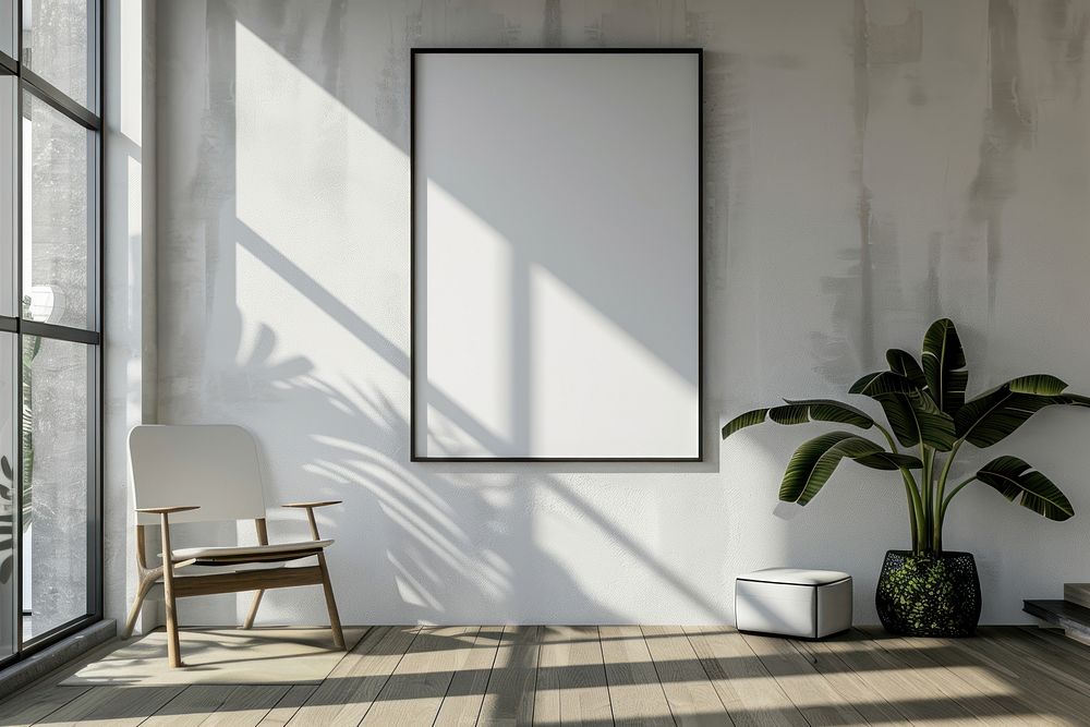 Blank picture frame mockups windowsill furniture indoors.