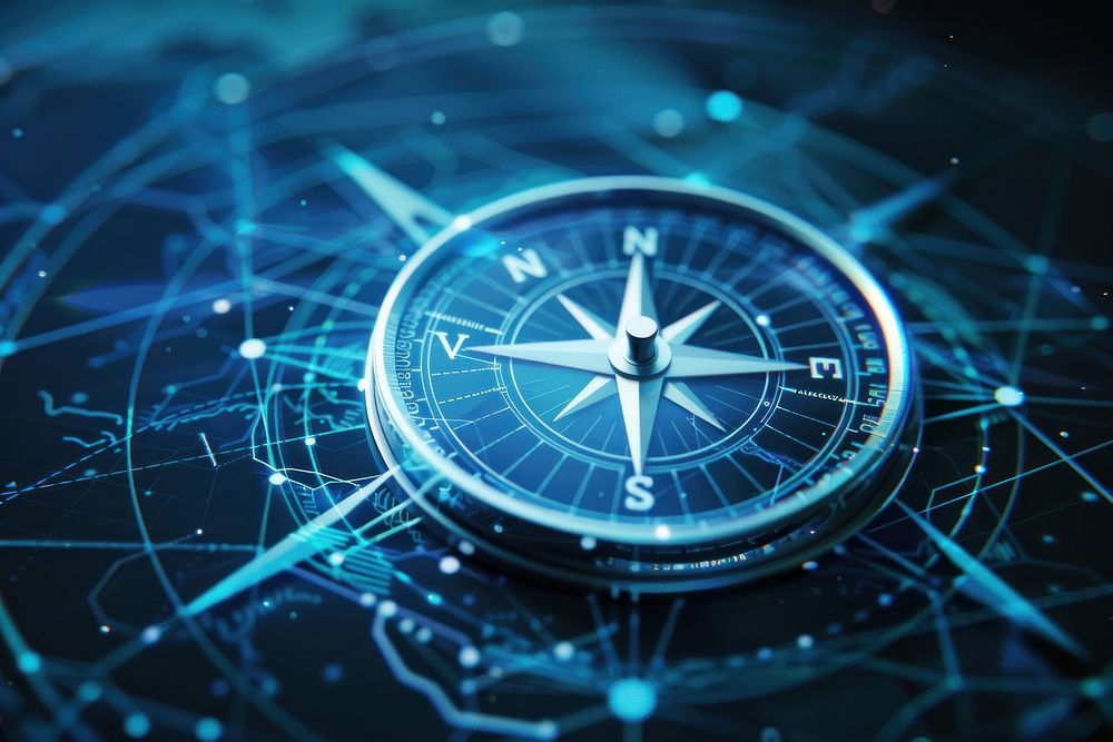 Compass on technology background.