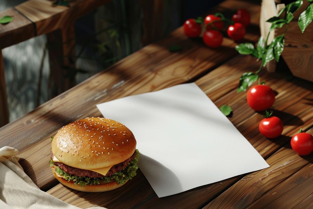 Empty blank menu mockup burger table furniture.