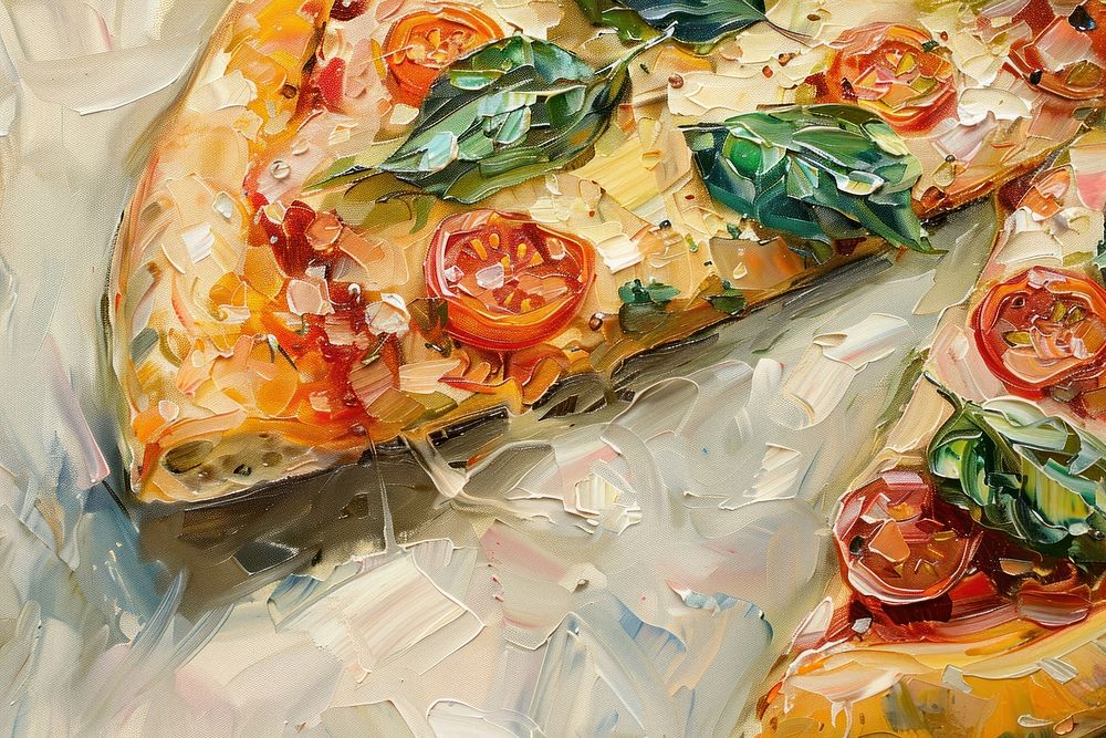 Close up on pale Pizza painting pizza food.