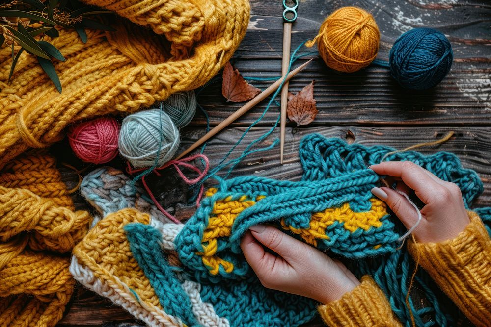 Woman making Knitting knitting creativity variation.