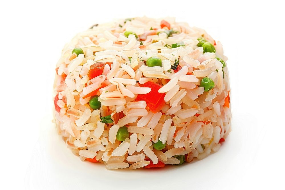 Fried rice food white background vegetable.