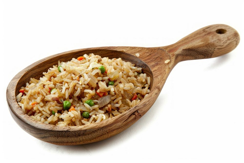 Fried rice spoon food white background.