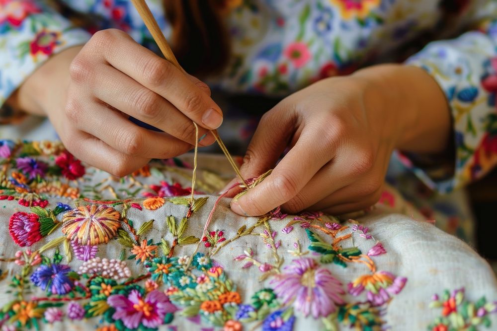 Women make Embroidery work pattern creativity knitting.