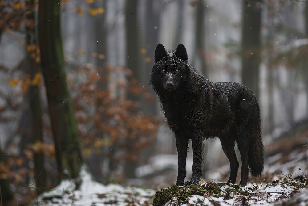 Photo of black wolf animal mammal canine.