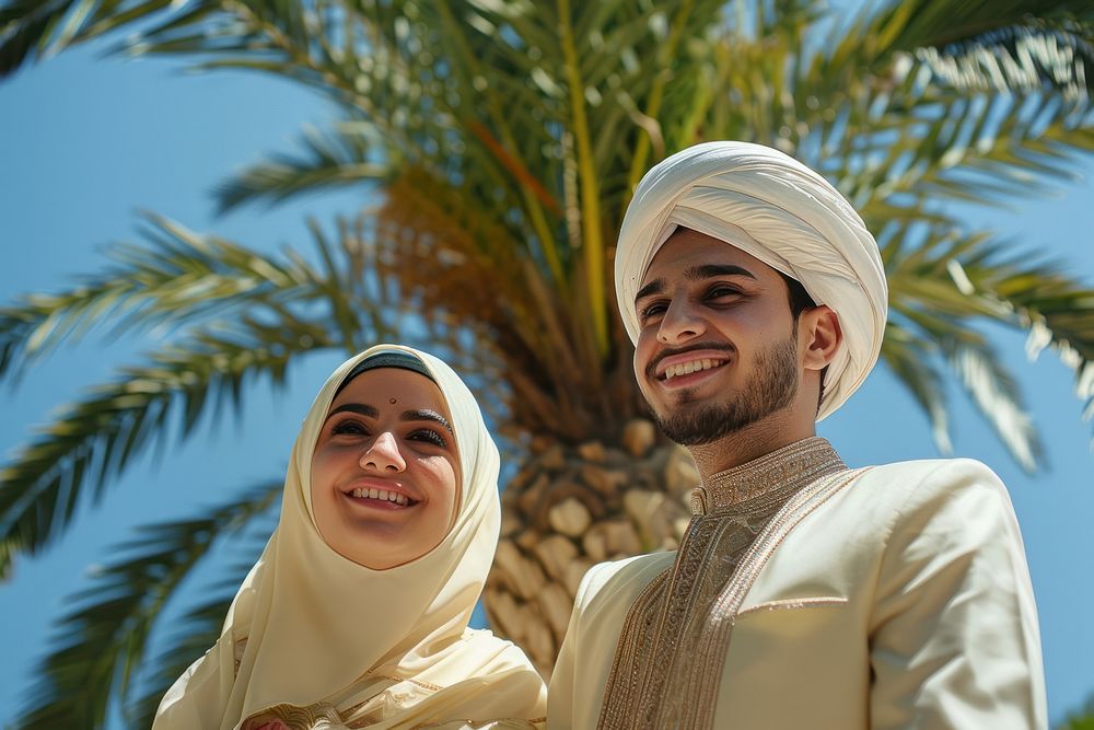 Arabic couple wedding happy bridegroom clothing.