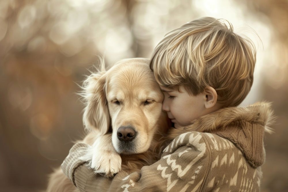 A boy cuddling a dog photography portrait animal.