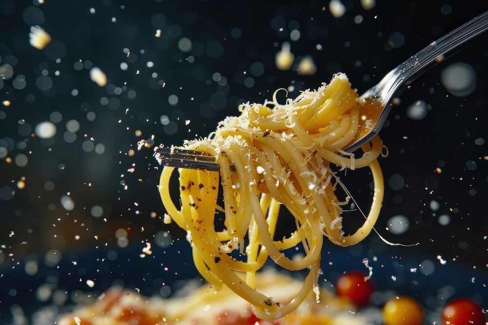 The pasta is being scooped up slowly by a fork spaghetti cooking food.