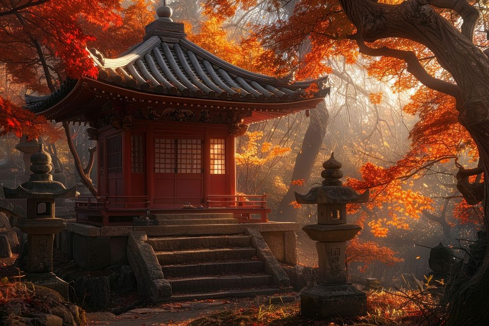Japanese garden style outdoors scenery autumn.