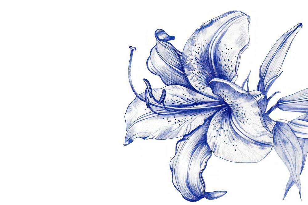 Vintage drawing lily sketch flower paper.