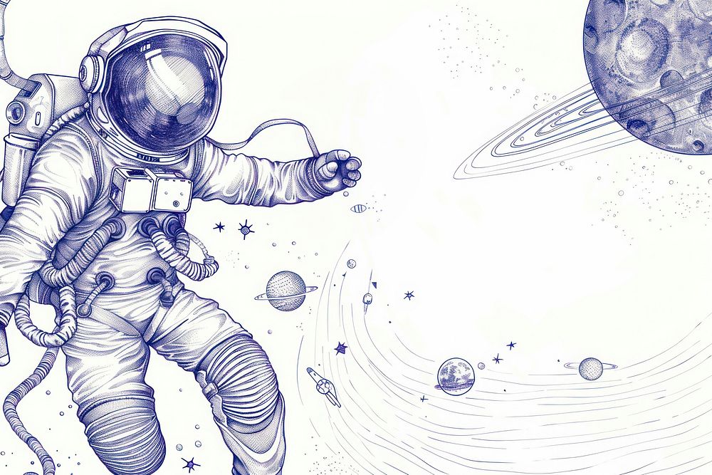 Vintage drawing astronaut sketch space illustrated.