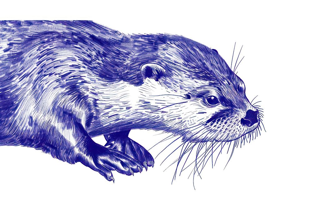 Vintage drawing otter wildlife animal mammal.