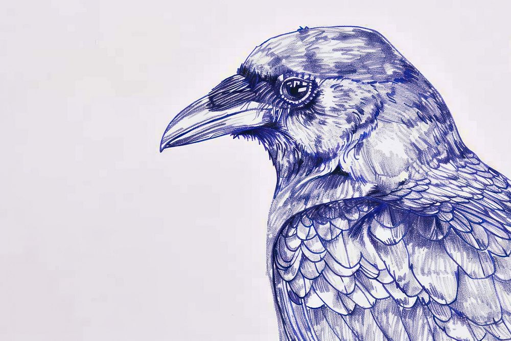 Vintage drawing bird sketch animal blue.