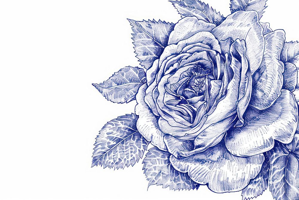 Vintage drawing rose sketch flower plant.