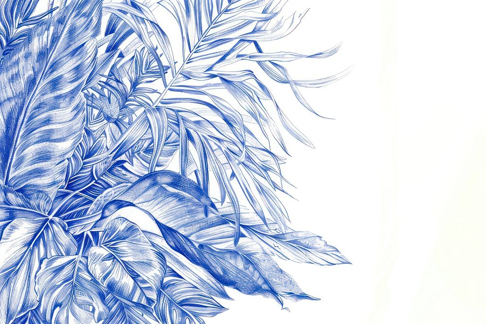 Vintage drawing tropical plant sketch blue backgrounds.
