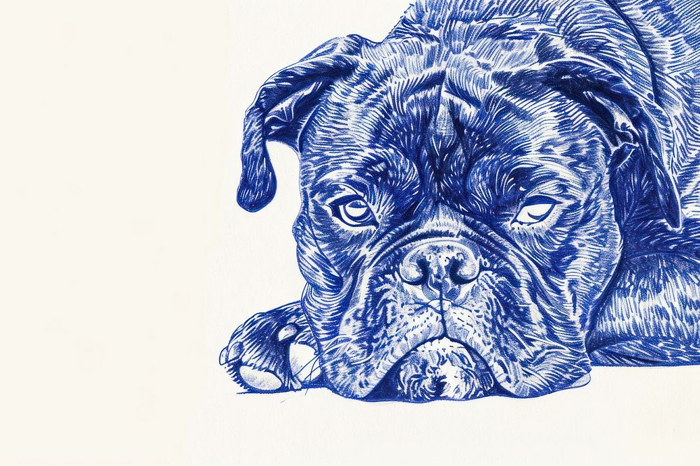 Drawing sketch dog bulldog.