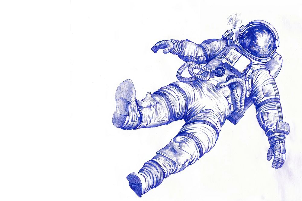 Drawing sketch astronaut blue.