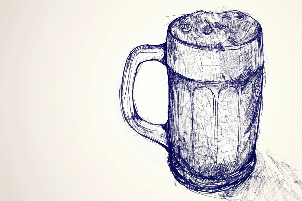 Vintage drawing beer mug sketch glass cup.