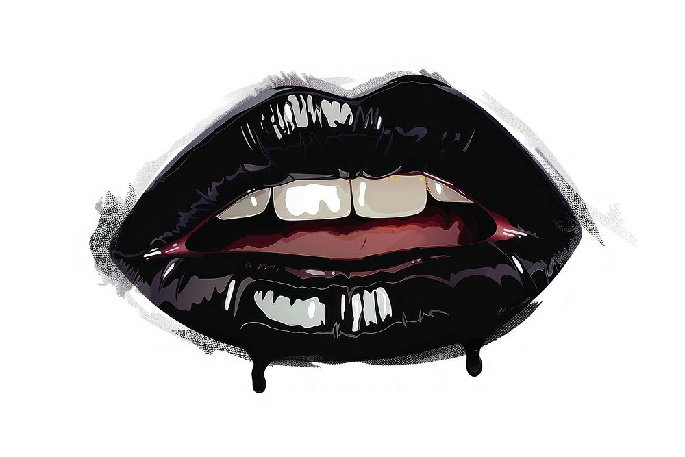 Sexy vampire lip teeth with fangs white background lipstick person.