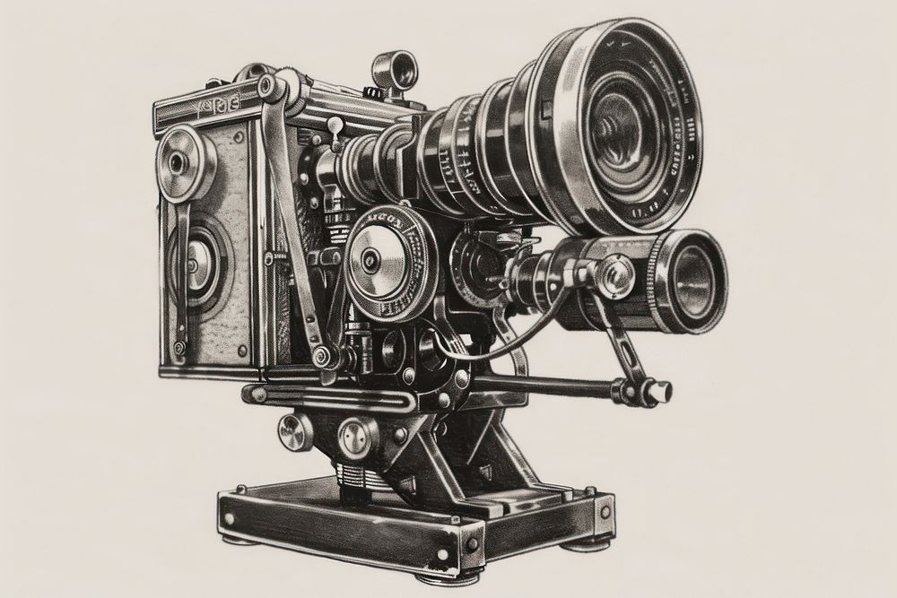 Vintage illustration of movie film camera electronics video camera.