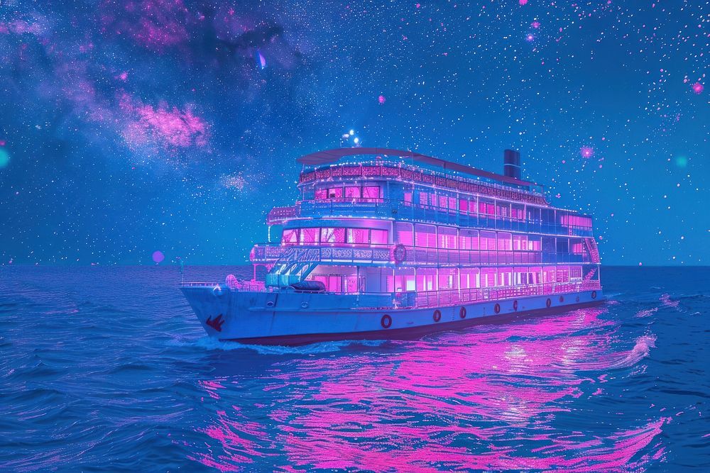 A ship cruising night sky outdoors.