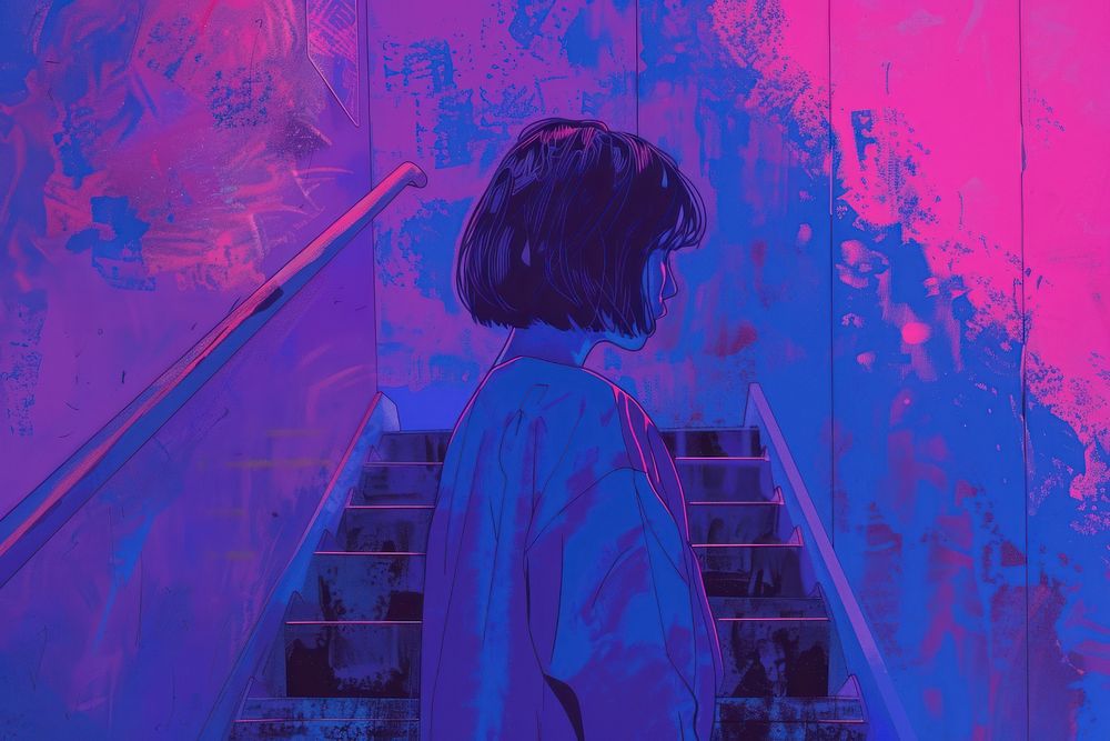 A person in calm architecture purple anime.