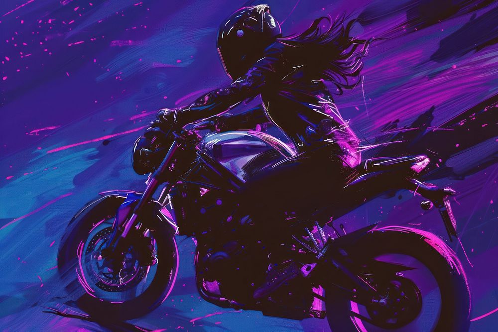Riding a motorcycle vehicle helmet purple.