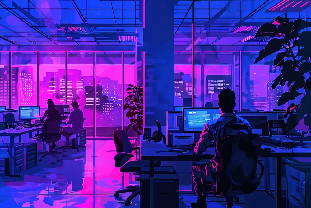 People working in office computer purple adult.