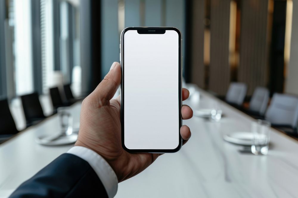 White screen of smartphone mockup electronics furniture iphone.