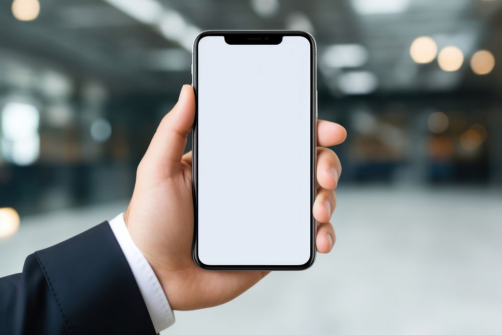 White screen of smartphone mockup electronics iphone person.